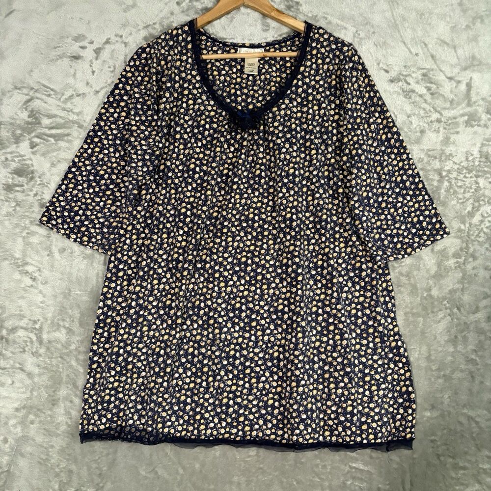 Earth Angels XL 100% Cotton Blue Cottagecore Grannycore Sleep Shirt Nightwear